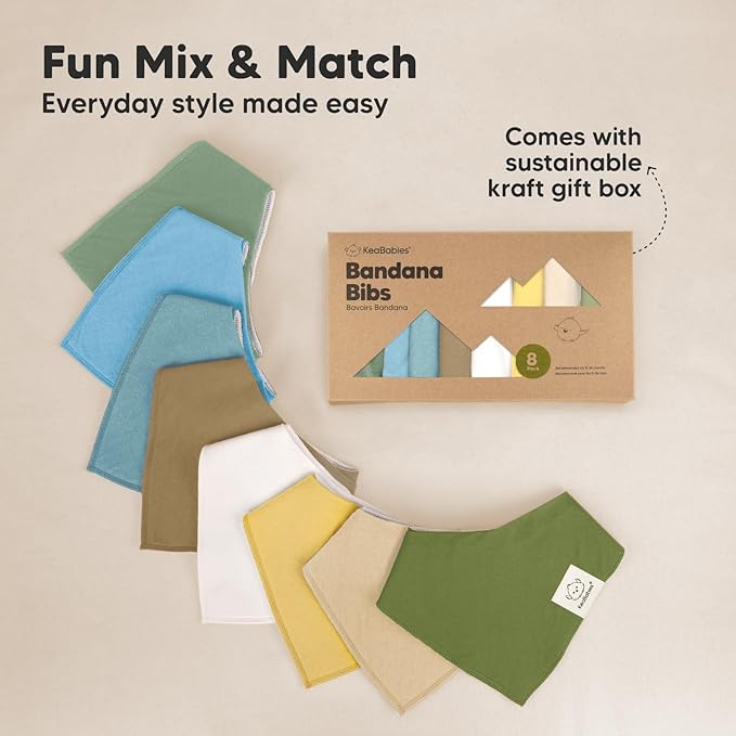 KeaBabies 8-Pack Organic Baby Bandana Bibs for Boys, Girls - Super Absorbent Triangle Baby Bibs for Drooling and Teething Infant, 100% Cotton Extra Soft for Newborn, Infant 0-36 Months (Daybreak)