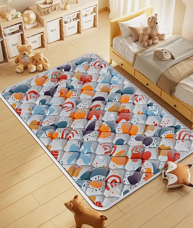 Baby Play Mats for Floor, Foldable 74x50 Playpen Mat Grey, Thicken Cushioning Padding Playmate for Baby and Toddlers Infants, Non-Slip, Machine Washable, Easy to Store