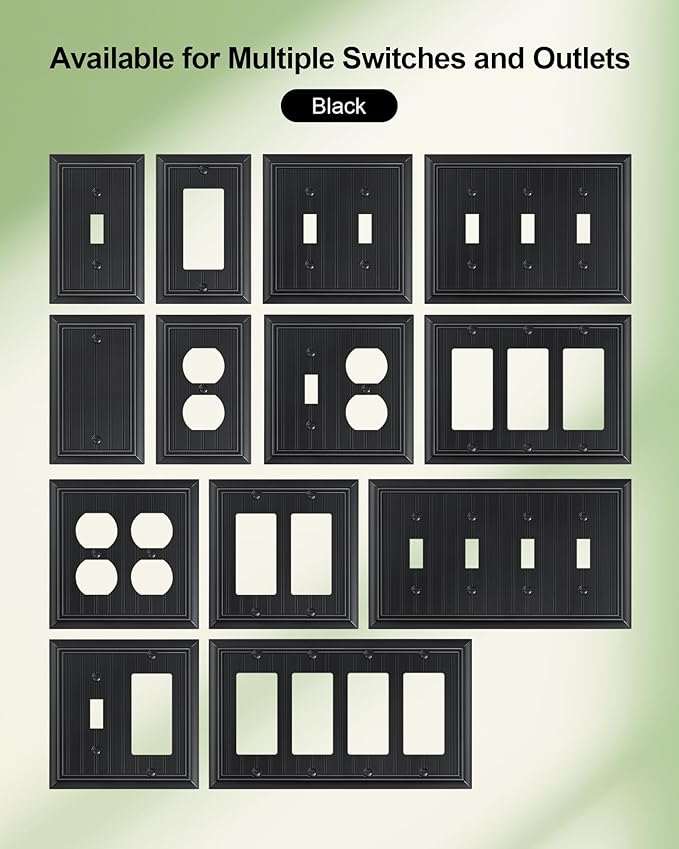 2-Pack Classic Beadboard Decorative Tripple Decorator Outlet Cover Plate, Durable Natural Bamboo Fiber Matte Black Wall Plates for Electrical Outlets, Receptacle, GFCI Outlet, Dimmer Switch, 3-Gang