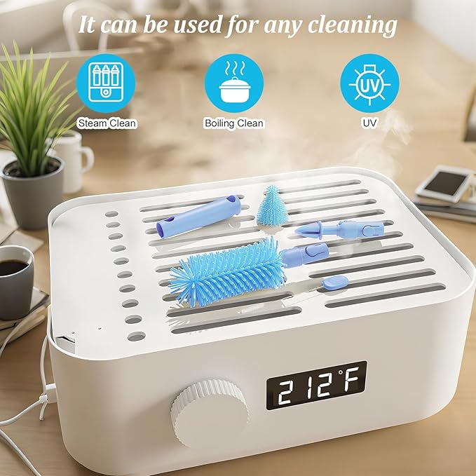 Blue Travel Bottle Cleaner Kit with Drying Rack – 6-in-1 Baby Bottle Washer & Silicone Brush Set for Pump Parts, Nipples & Straws – Portable Baby Travel Essential in Compact Case