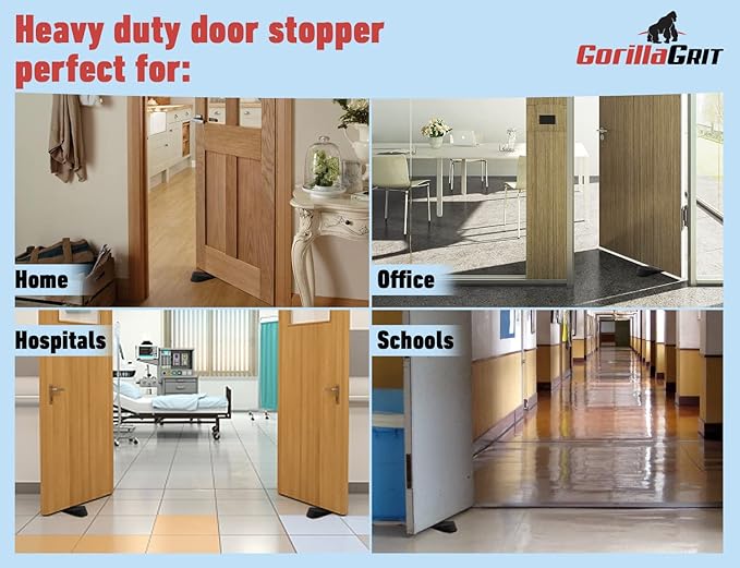 Extra Large Rubber Door Stoppers - Heavy Duty Door Stop Wedge, Jumbo Flexible Door Holder - Black 4 Pack - Non Marking Anti Slip Jammer