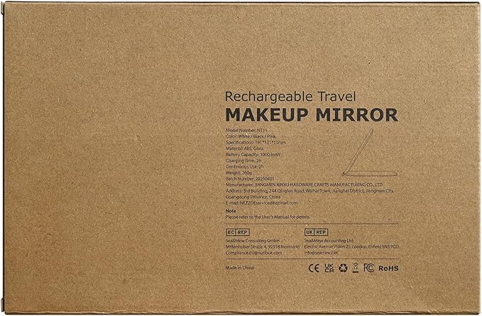 Rechargeable Travel Makeup Mirror with LED Light, 3 Lighting Modes, 7x5 Inch Foldable Vanity Mirror for Desk or On The Go, Black
