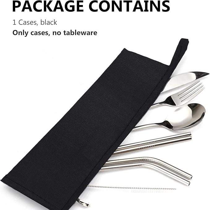 Aosbos Reusable Stainless Steel Straw Case - Metal Pouch with Silicone Straws - Travel Utensil Sets Pouch, Black