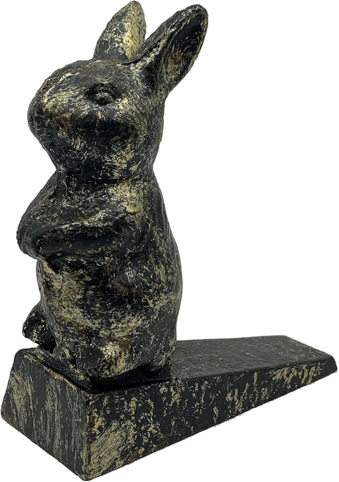 Cast Iron Door Stop, Cute Decorative Rabbit Door Stopper, Heavy Duty Door Stop Wedge for Home and Garden with Powerful Resistance - Rustic Red Brown