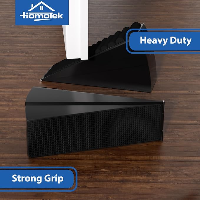 HOMOTEK Adjustable Tall Wedge Door Stopper, Heavy Duty Higher Door Stopper for Bottom of Door, Large Stainless Steel Door Stop Spring Non-Slip Rubber, Suit for Door Clearance of 0.2"-3", Black 2Pack