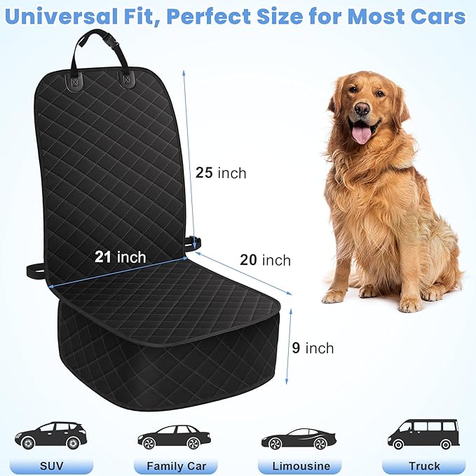 ELONGRIVER Dog Car Seat Covers, Waterproof Front Seat Cover for Dogs, Scratch-Proof, Nonslip Pet Passenger Seat Cover Protector, Universal Fit for Cars Trucks SUVs, Large Size, Black