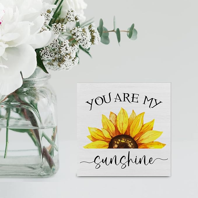 Country Sunflower Wood Box Sign Decor Desk Sign You are My Sunshine Sunflower Quote Wooden Box Block Sign Rustic Home Office Shelf Wall Decoration