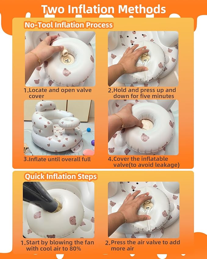 AGITVPS Upgrade Inflatable Baby Seat with Tray for Babies 3-36 Months, Built in Air Pump Bumbo Seat with Tray, Baby Chair Sit Me up Floor Seat for Baby, Learning to Sit&Feeding (Tray-Bear)