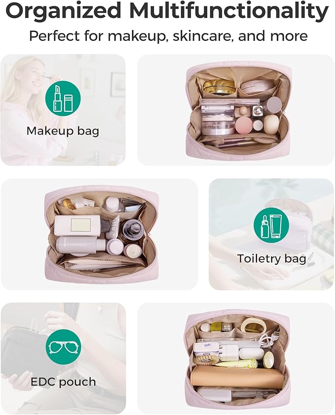 BAGSMART Cute Puffy Makeup Bag, Wide Opening Cosmetic Bag Compact & Spacious, Water-Resistant Travel Organizer Pouches for Women (Baby Blue)