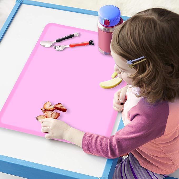 Non-Slip Kids Baby Toddlers Placemats, Large Silicone Sheets for Crafts Liquid Resin Jewelry Casting Molds Mat, Multi-Purpose Silicone Placemats, 2Pack - Baby Purple & Green