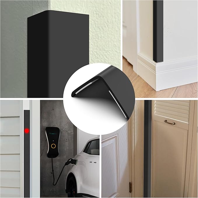 Wall Corner Protector, Walls Edge Protector, Self-Adhesive Wall Corner Guards, PVC Double Side Edge Protector, Furniture Stairs Guard (Black, 2pcs x 47.2" L x 1.97" W)