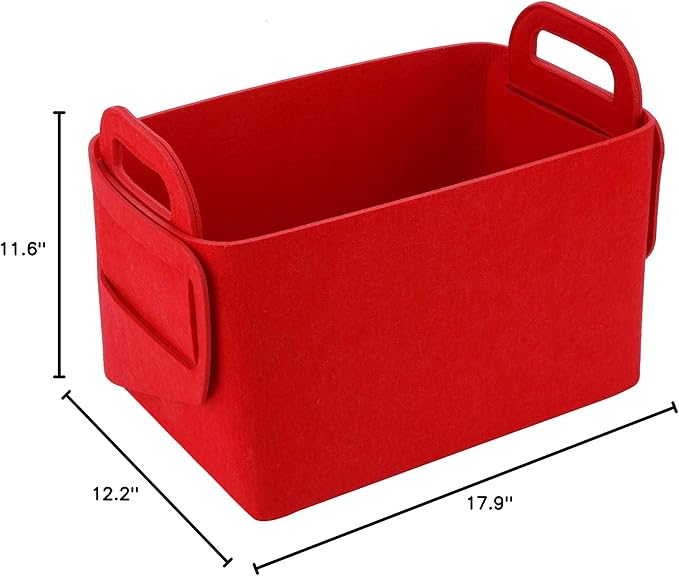 Minoisome Storage Basket Felt Storage Bin Collapsible& Convenient Box Organizer with Carry Handles for Office Bedroom Closet Babies Nursery Toys Laundry (Red, 17.9inch(L)×12.2inch(W)×11.6inch(H))