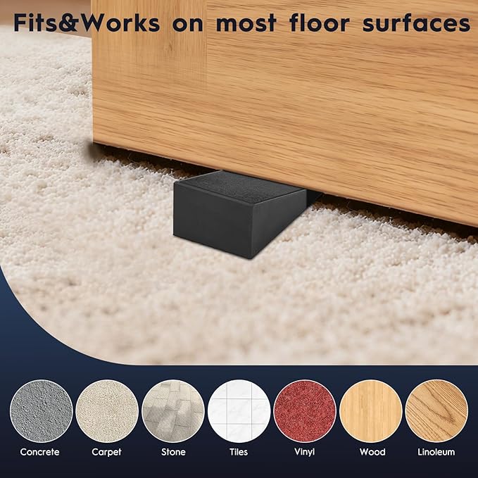 2-Pack Solid Black Rubber Door Stoppers Door Wedge Stopper Heavy Duty Door Stop Wedges for Bottom of Door, Non-Slip Design, Works on All Floor Surfaces, Ideal for Home/Office/School/Hospital