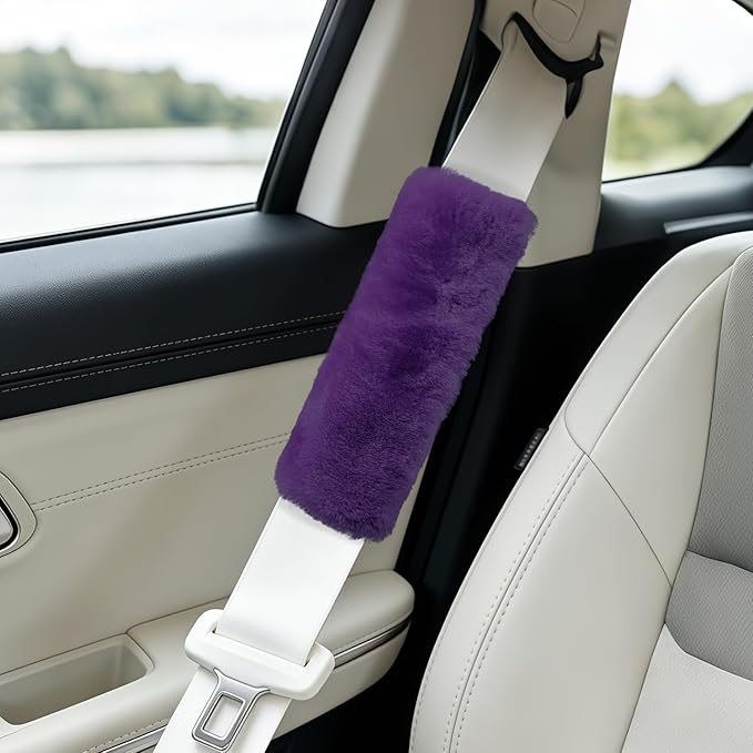 4 Pack Car Seat Belt Pads Shoulder Cover Baby Safety Belt Protector with Adjustable Soft Plush Shoulder Strap Protect Neck and Shoulder (Purple)