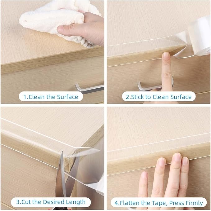 Clear Edge Protector Strip, 1.57in x 6.56FT, Sharp Edge Wrap Cover Tape, Self Adhesive Protective Bumper Guards for Cabinet Door Desk Glass Table Bed Furniture, Kitchen Countertop