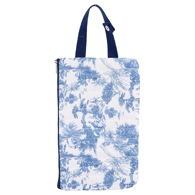 Quilted Baby Wipe Holder Floral Diaper Pouch Portable Quilted Wipes Bag for Car, Stroller (Dark Blue-2)