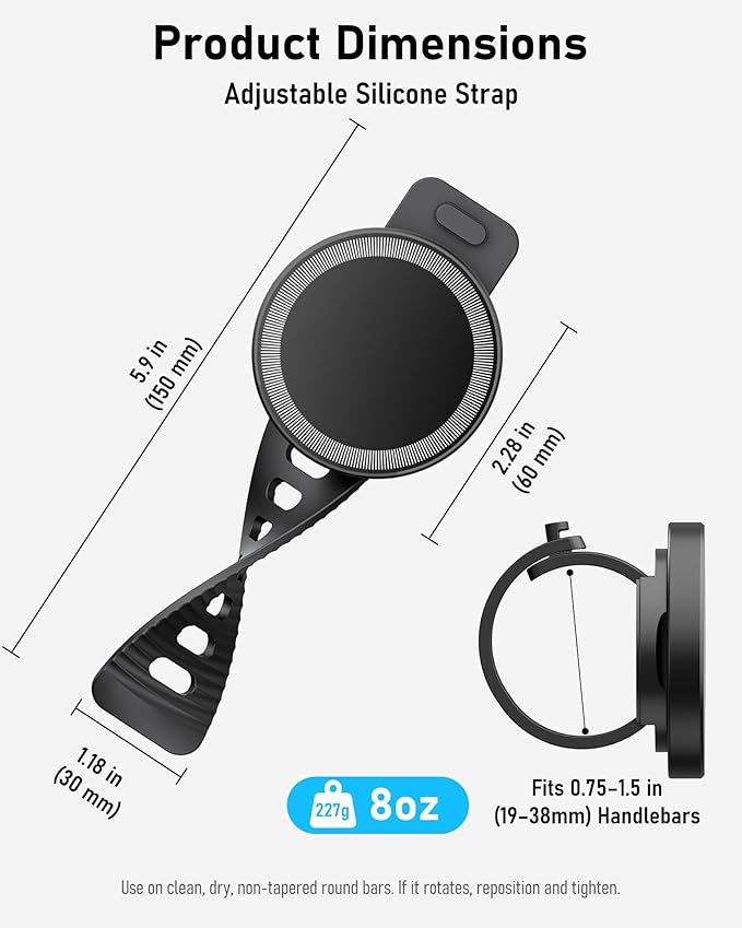 Stroller Phone Holder, Compatible with MagSafe, Magnetic Handlebar Mount, 17x N52 Strong Magnets, Fits Treadmills, Peloton, Shopping & Golf Carts, Adjustable Strap, iPhone 12โ17 & Android