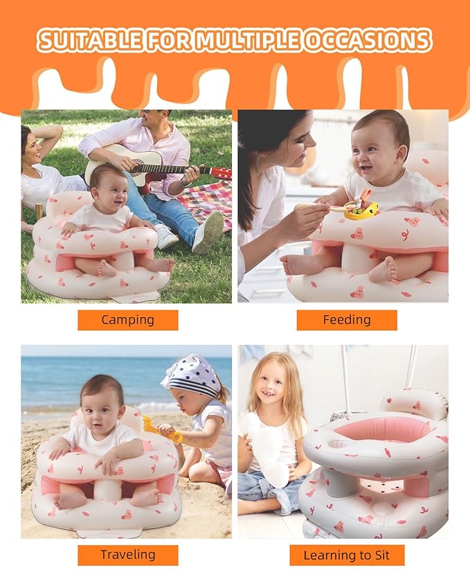 AGITVPS Inflatable Baby Seat for Babies 3-36 Months, Built in Air Pump Baby Chair Sit Me up Floor Seat for Baby, Bumbo Seat for Learning to Sit, Feeding, Camping (Surround-Love Bunny)