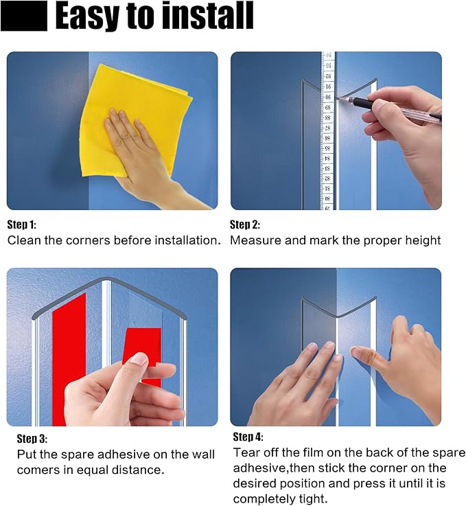 Wall Corner Protector, Walls Edge Protector, Self-Adhesive Wall Corner Guards, PVC Double Side Edge Protector, Furniture Stairs Guard (Clear, 2pcs x 35.4" L x 1.97" W)