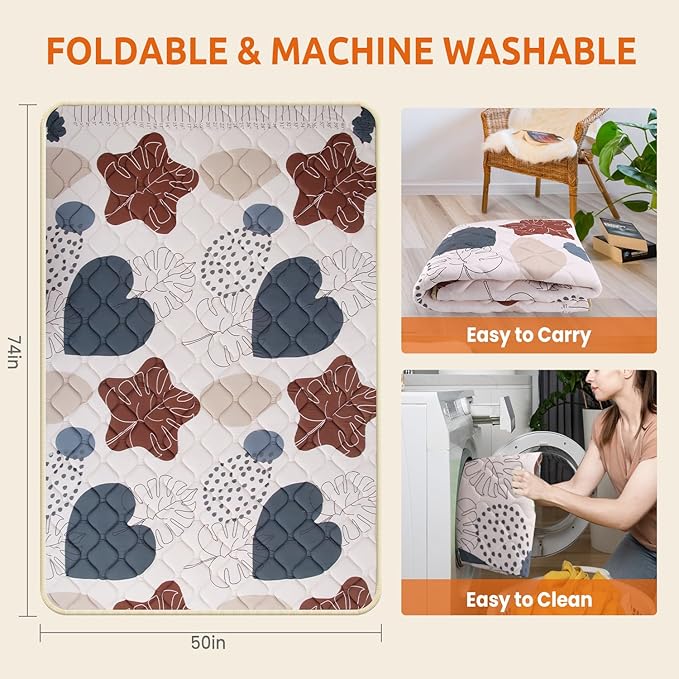 74x50 Playpen Mat Foam Thick, Large Baby Play Mat for Babies Kids Toddlers Infants Floor Crawling, Washable Cushioning Padded Baby Playmat for Indoor Outdoor, Gift for Boys Girls, Boho Leaf