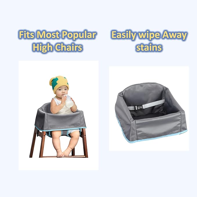 SANQOUYTT Reusable Waterproof High Chair Cover,for Wooden or Restaurant High Chair, Protect Against Messy Meals and Dirty,Dual-Belt Baby High Chair Cover,Waterproof and Washable,Gray