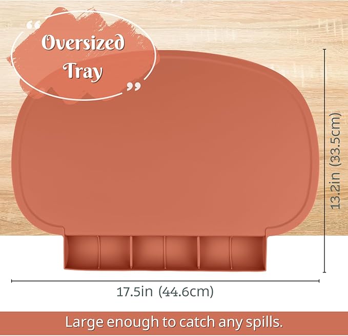 Silicone Placemat with Food Catching Pockets for Baby & Kid, Food Grade Silicone Non-Slip Toddler Food Place Mats with Raised Edges for Dining Table (Clay)