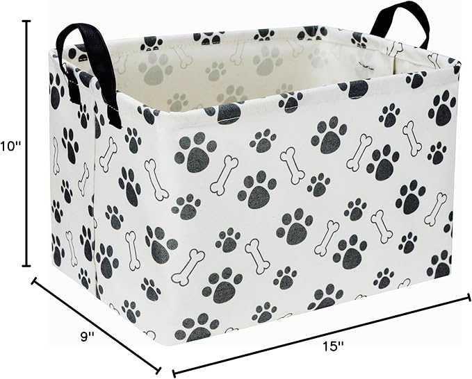 Sanjiaofen Rectangular Dog Basket,Dog Toy Bin,Dog Storage Basket Organizer.Waterproof PE Coating Puppy Storage Bin with Handles.Dog room decor,Dog Toys,Books,Kid's Gifts basket. (Dog Paw)