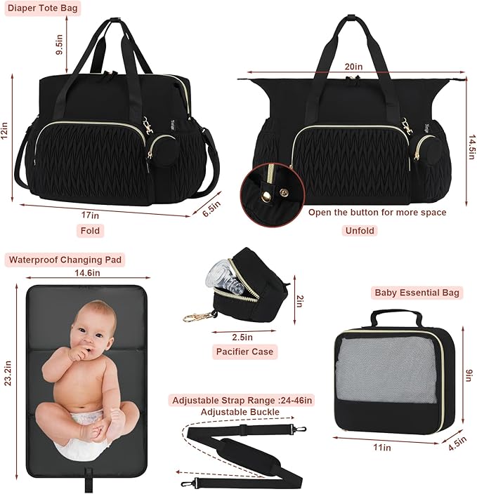 Yorige Diaper Tote Bag for Baby 6pcs, Large Mom Hospital Bags with Changing Pad Pacifier Case for Labor Delivery Boy Girl