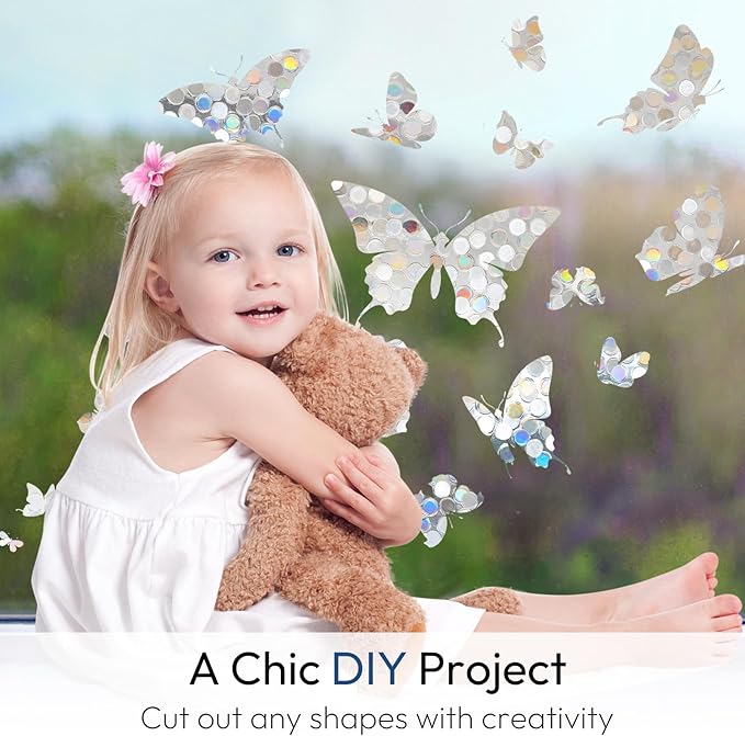 rabbitgoo Window Privacy Film, Rainbow Stained Glass Window Film, 3D Decorative Static Cling Coverings Non-Adhesive, Removable Glass Stickers for Home Door, Circle Design, 23.6" x 78.5"