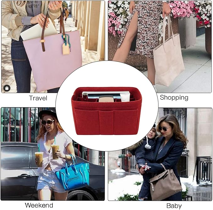 ZTUJO Purse Organizer Insert, Felt Bag Organizer For Handbag Purse Organizer,13 Colors, 6 Size (X-Large, Red)