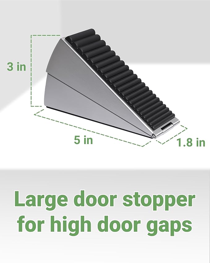 Large Door Stopper - Metal Door Wedge, Tall Door Stopper, Spring Rubber for Extra Strong Grip (Silver, 1 Pack)