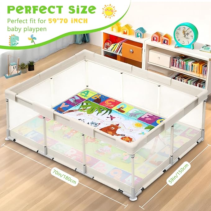 Baby Play Mat, Toodler Floor Mat 59 x 71 inch, Extra Thick Foam Non-Slip Washable,Crawling Cushion for Tummy Playing
