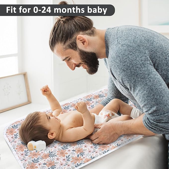 Baby Diaper Changing Pad, 21 5/8" x 31.5" Waterproof Changing Pad Liners - Reusable Soft and Absorbent Portable Changing Mat(Floral2-1PCS)