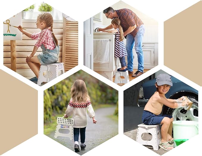 ACKO 2PACK Folding Step Stool - 11" Height Premium Heavy Duty Foldable Stool for Kids and Adults, Plastic Stepping Stool for Kitchen Bathroom, White