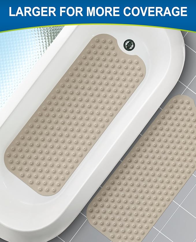 Bathtub Mat Non-Slip Without Suction Cups, 39x16inch Extra Long Bath Mats for Shower Bathroom, Machine Washable Natural Rubber Shower Tub Mat (39x16inch, Brown)