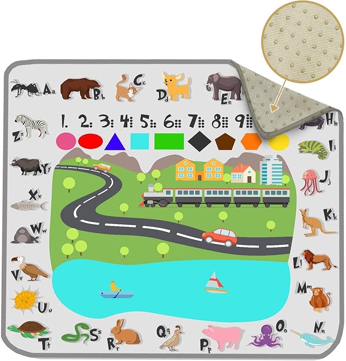 54" XL Splat Mat for Under High Chair- Creative Design for Art Floor Cover, Food Spills for Baby or Toddler. Non Slip, Waterproof, Machine Washable, Durable, Reusable (Fun and Educational)