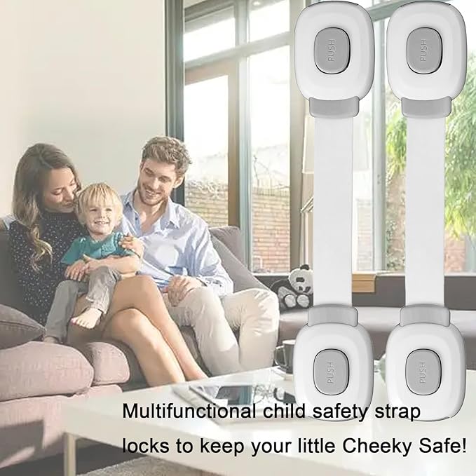 Fursafe&Q Baby Cabinet Locks, Child Safety Cabinet Proofing -Child Safety Strap Locks Adhesive Drawer Fridge Ovens Door Toilet Latches No Drill Multi-Purpose for Furniture Kitchen Lock (Grey, 6Pack)