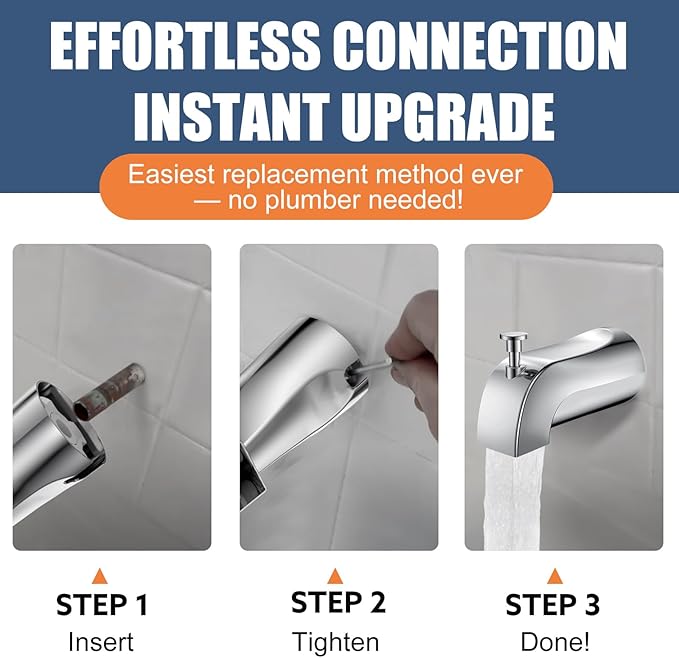 Universal Bathtub Tub Spout with Diverter, Fits 1/2" Slip-Fit Copper Pipe Connection, Pull Down Bathtub Faucet Spout Replacement, Easy Installation (Chrome)