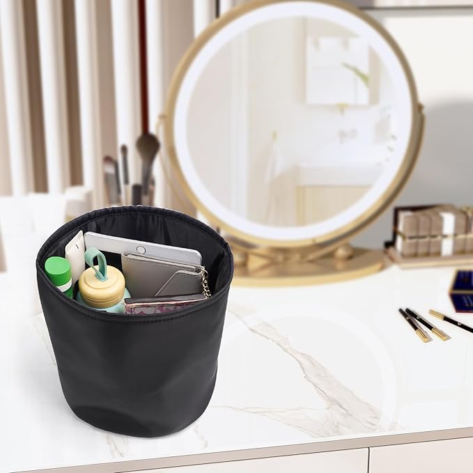 NOTAG Purse Organizer Insert Nylon Round Bucket Bag Organizer for Handbag Small Tote Dividers Insert (Black)