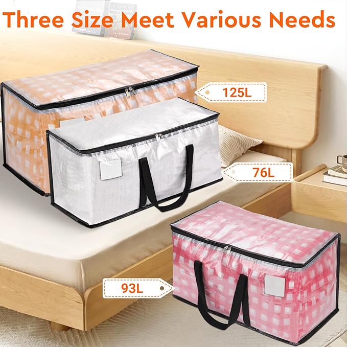 BlissTotes Moving Bags, 93L 2-Pack Storage Bags, Moving Box Heavy Duty Extra Large, Moving Totes with Zipper, Reinforced Handles Boxes for Packaging Moving, Decorative Wreath Storage