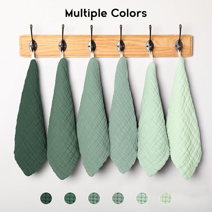 Unnivoll Muslin Burp Cloths Baby 12''X12'', Baby Washcloths 6 Pack, 100% Cotton Baby Wash Cloths Absorbent and Soft for Newborn Infants Kids Boys Girls - Gradient Green