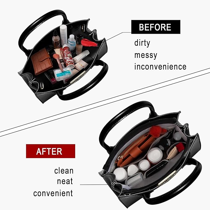 Vercord Purse Organizer Insert with Zipper for Women Hobo Handbags Shaper Insert 12 Pockets Bag Black Medium