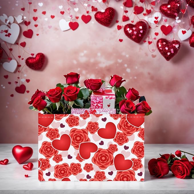 ASKETAM Valentine's Day Basket for Gifts Empty Cute Heart Large Gift Basket Decorative Storage Bin for Kid and Baby Room Décor (Red Love Rose)