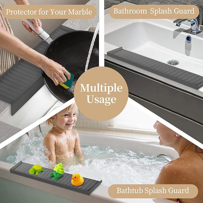 Sink Edge Protector with Suction Cup, 14" 20" 24" 30", Silicone Sink Splash Guard for Kitchen & Bathroom, Protect Countertop from Scratches, Stains, for Stainless Steel Granite Quartz