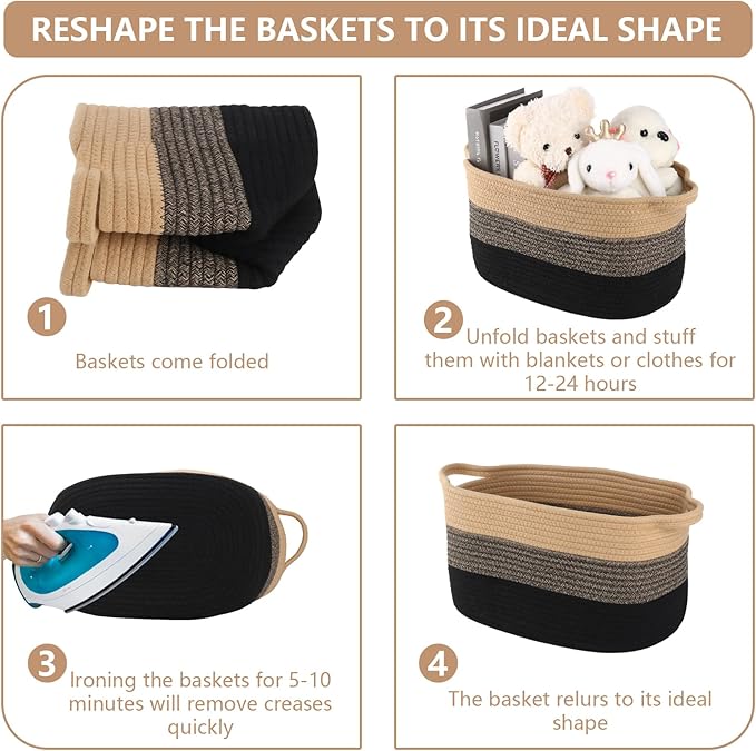 AOFANGSHIYE Cotton Rope Braid Storage Basket for Baby Carrier Toy Storage Bag Gift Basket for Kids Laundry Basket Baby Blanket Storage Measures 15x10x10 inches. (Brown Brown)