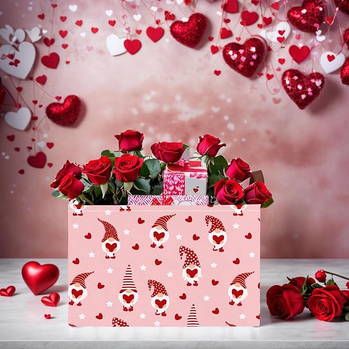 ASKETAM Valentine's Day Basket for Gifts Empty Cute Heart Large Gift Basket Decorative Storage Bin for Kid and Baby Room Décor (Pink Dwarf Love)