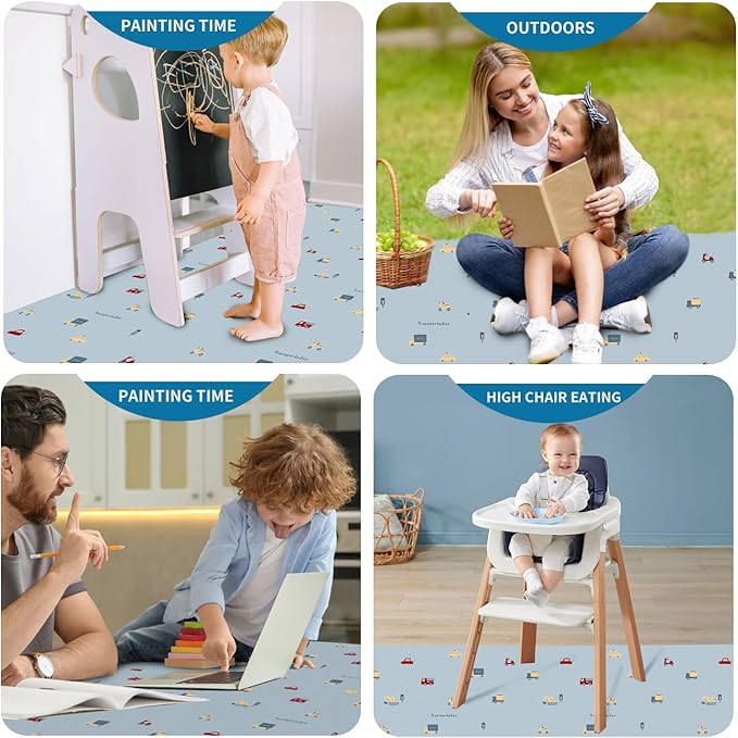High Chair Splash pad, 51" 51 Non-Slip Waterproof Multi-Purpose Splash pad, Washable Splash pad for high Chair Floor Protection Table Cloth Portable Early Education Picnic Play mat (Cars)