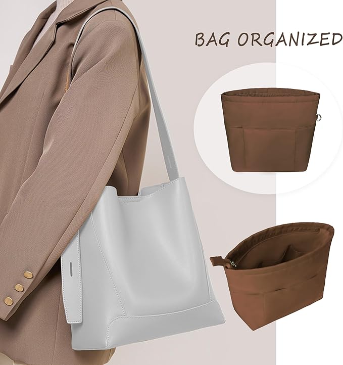 Vercord Purse Insert Organizers for Petite Tote Bag Organizer Insert Inside Handbag Shaper with Zipper Coffee