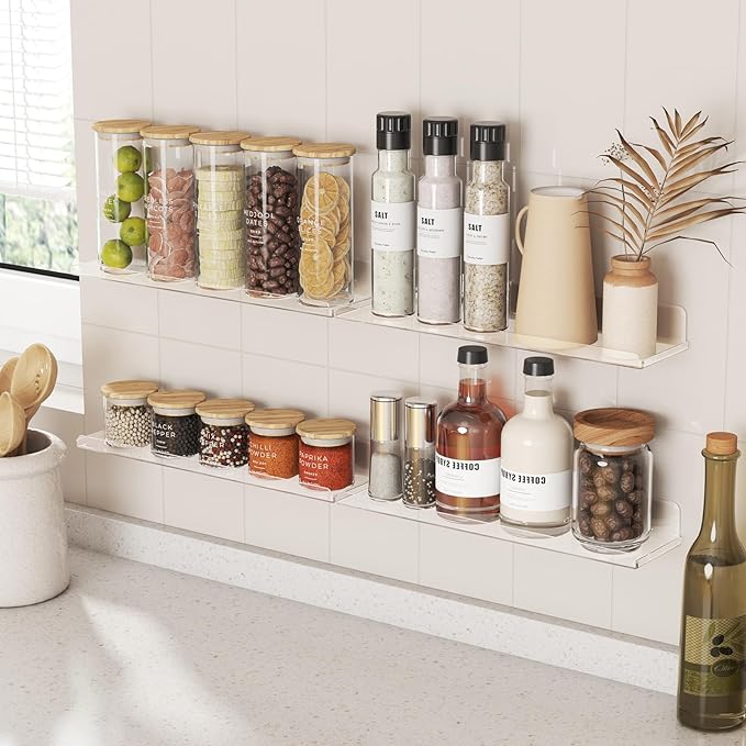 Lifewit Floating Shelves for Bathroom, 14" Clear Wall Organizer for Makeup, Perfume, Figures, Photo, Decor Shelf for Nursery, Living Room, Bedroom, Kitchen, Over Toilet Storage Rack, Clear, 10 Pack