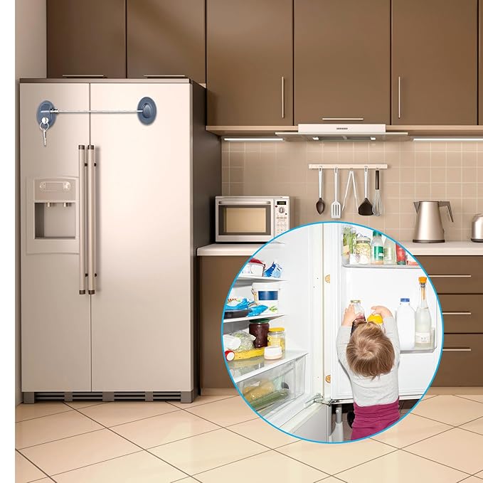 Hotop 4 Pack Cabinet Locks with Keys Mini Fridge Refrigerator Locks for Kids Toddlers Self Adhesive Child and Baby Proofing Safety for Deep Freezer Drawers Doors Latch(Gray)